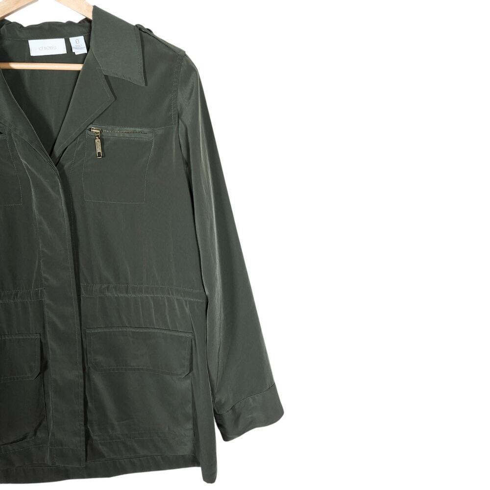 Chicos Utility Jacket 0 Small Green Button Front Coastal Military Chic Casual - Picture 2 of 16